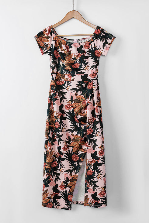 Print Off Shoulder Slit Bodycon Midi Dress
